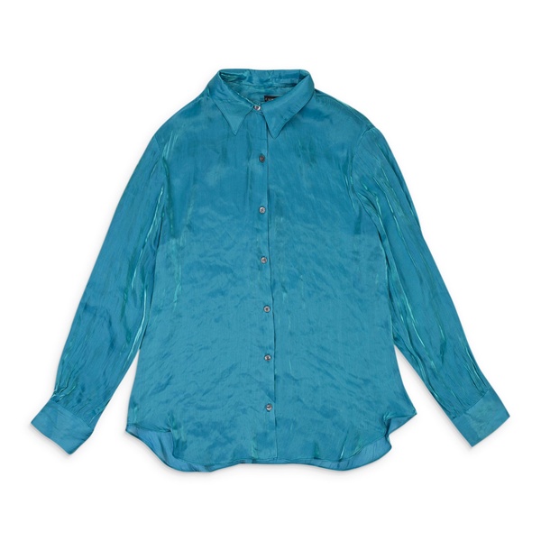 iridescent blue button-up