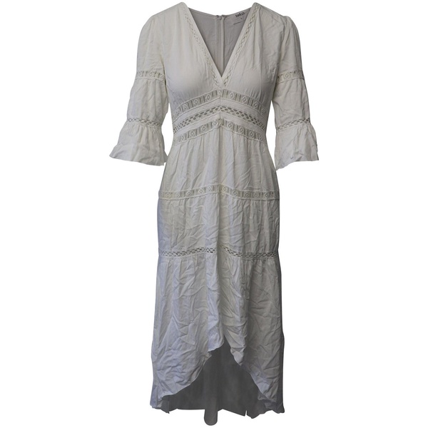 maxi dress with lace inserts in white viscose