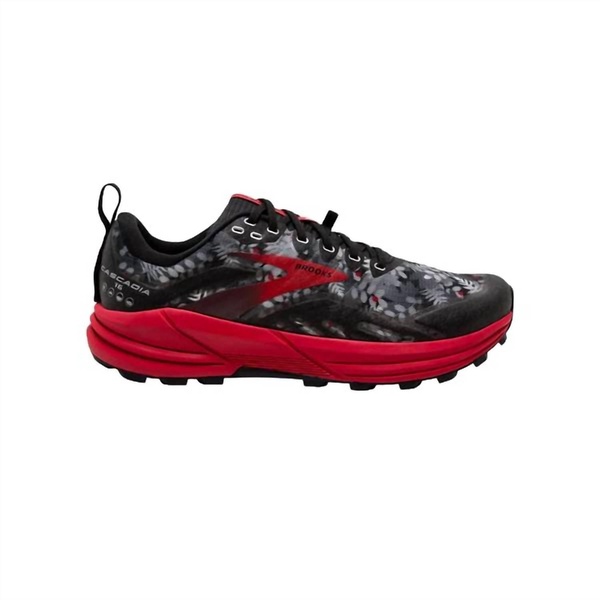 women's cascadia 16 trail running shoes - medium in black/grey/red