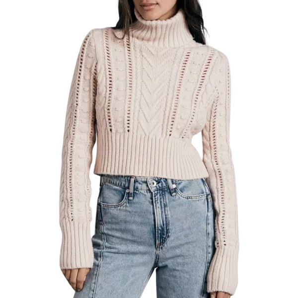 elizabeth wool cable turtleneck sweater in ivory