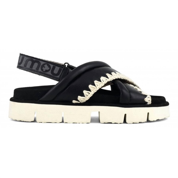 bio criss-cross leather sandal in black/white