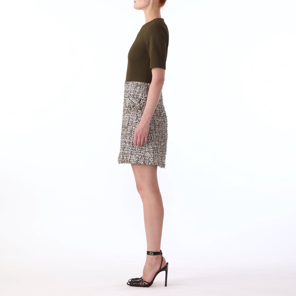 texture tweed jersey combo short sleeve day dress