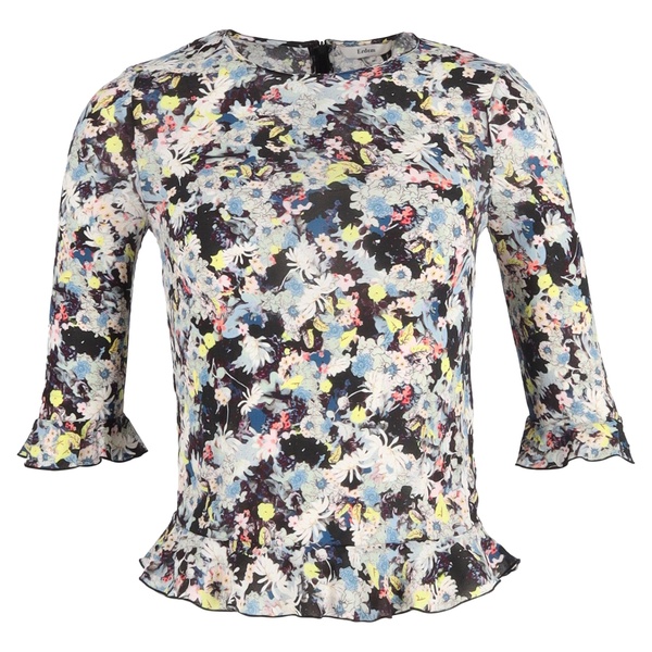 quarter sleeve top in floral print silk