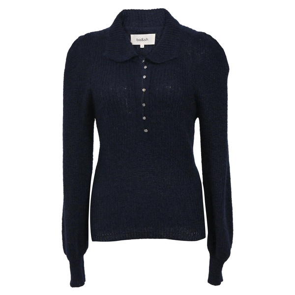 puffed sleeve with buttons jumper in navy blue wool