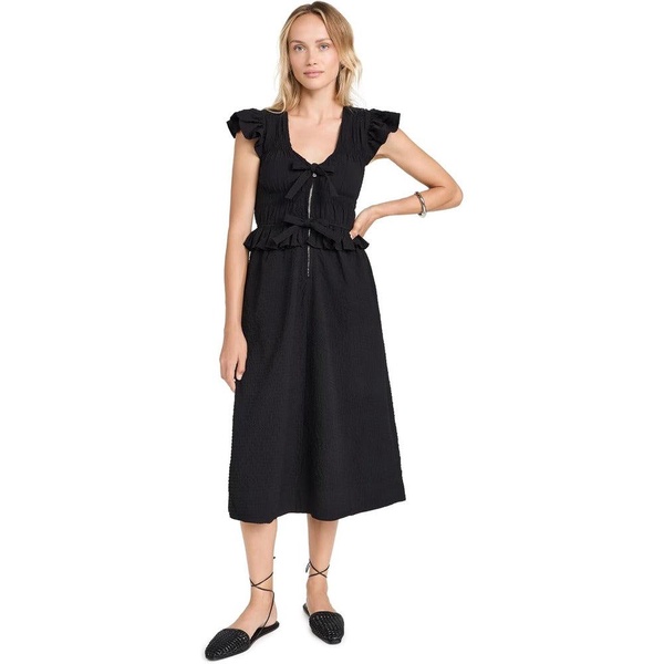 sea women's regina seersucker flutter sleeve dress, black