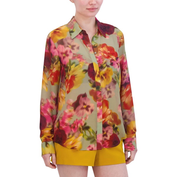 womens chiffon floral button-down top