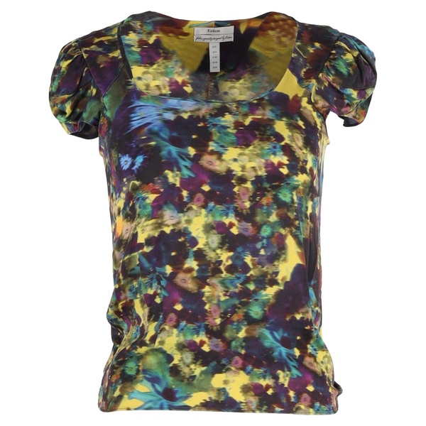 short sleeve printed top in multicolour silk