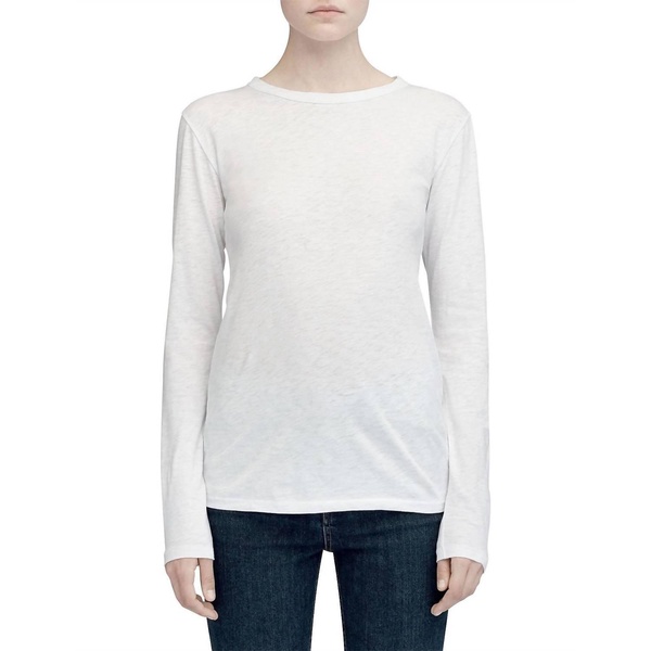 women's the slub long sleeve crew neck cotton t-shirt in white