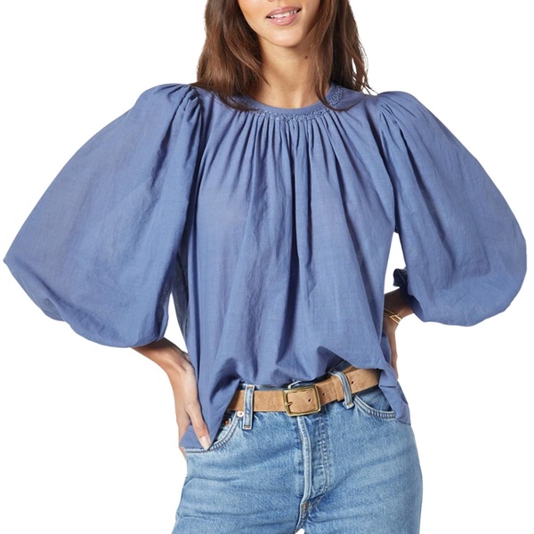 amesy short sleeve cotton top in bijou blue