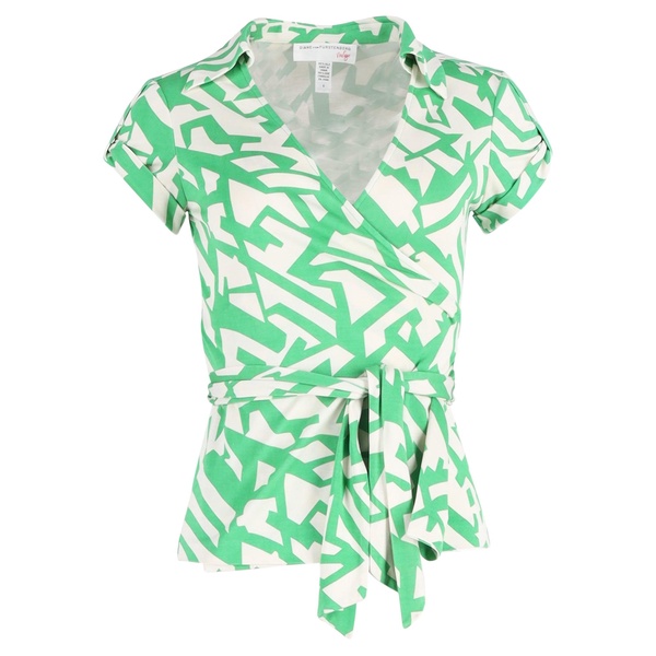 printed wrap blouse in green silk