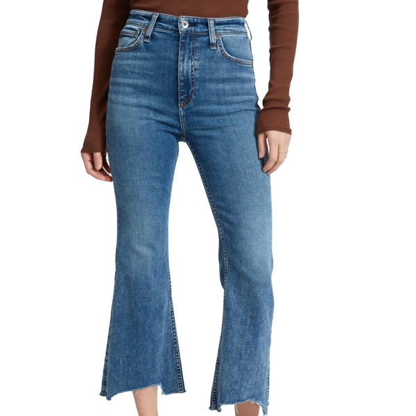 casey high rise ankle flare jeans in pebbles