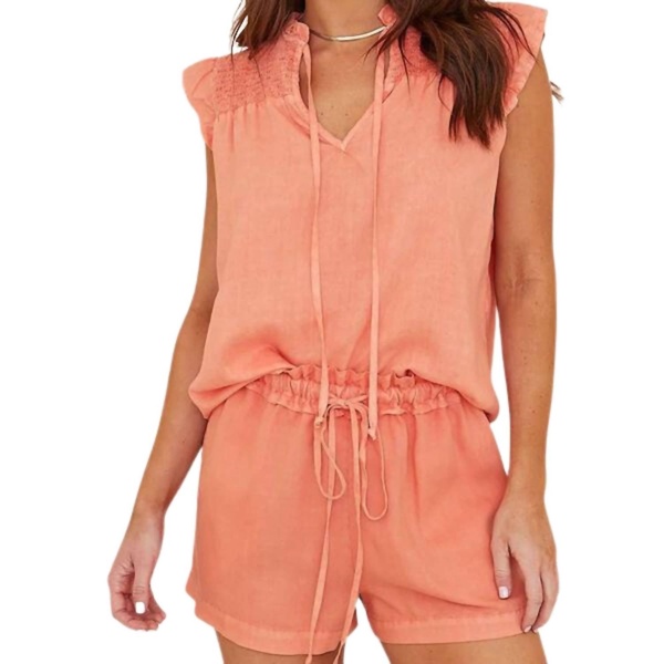 sleeveless smocked ruffle top in fiesta orange