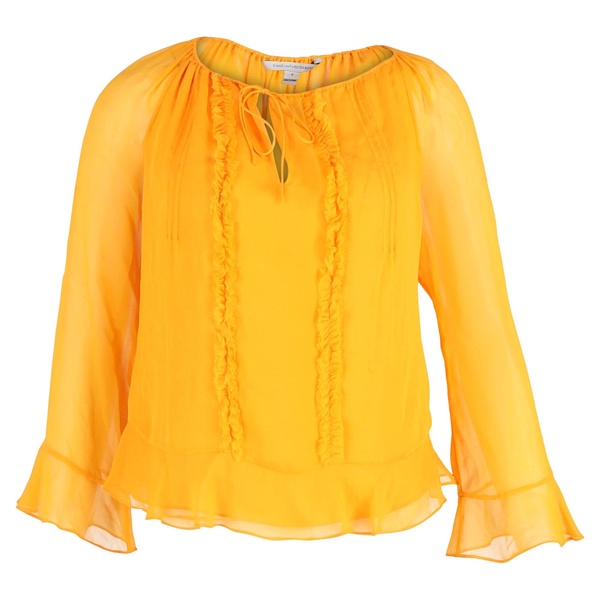 ruffled sheer sleeve top in yellow silk