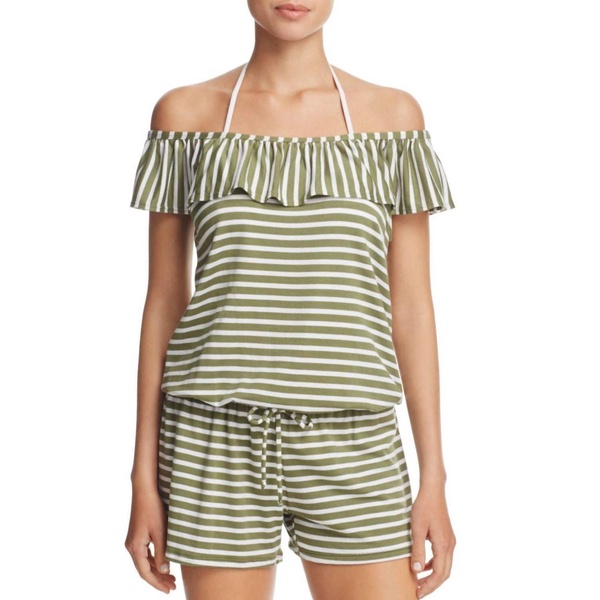 striped covers romper in olive