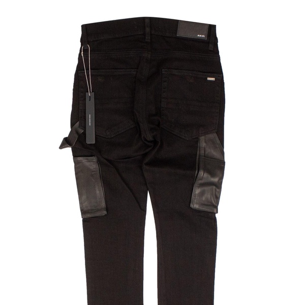 black denim leather workman pants