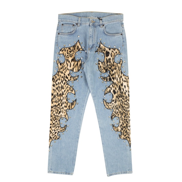 nwt  blue leopard flame detail jeans