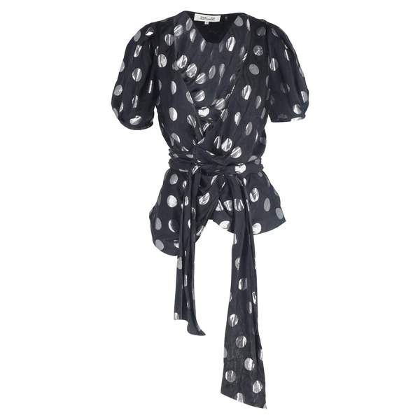 larryn polka dot wrap blouse in black silk