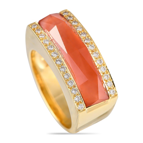 crystal haze 18k yellow gold 0.25ct diamond and coral ring sv02-073124