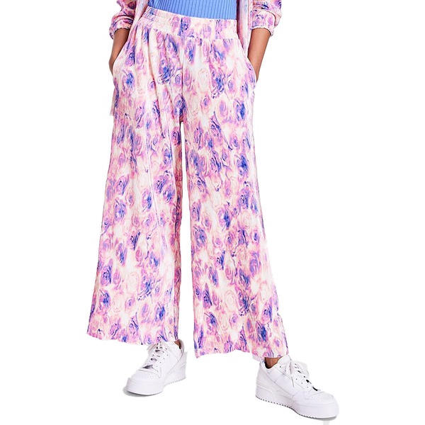 petites womens pleated printed wide leg pants