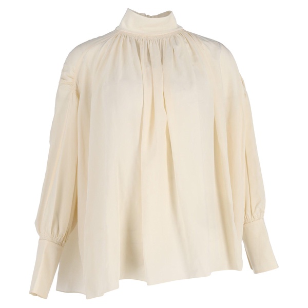 high neck tunic blouse in ivory silk