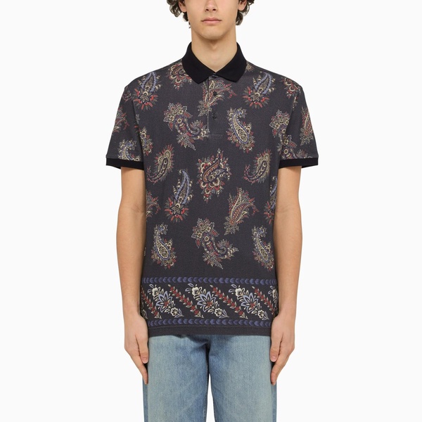 Etro Black Short Sleeved Polo With Paisley Print