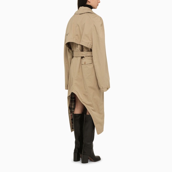 Balenciaga Single-Breasted Beige Cotton Trench Coat Women