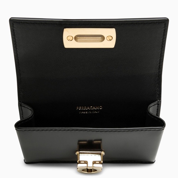 Ferragamo Black Leather Horizontal Card Holder