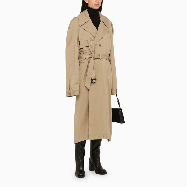 Balenciaga Single-Breasted Beige Cotton Trench Coat Women