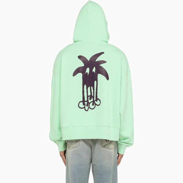 Palm Angels Green Hoodie With Palm Long Legs Print