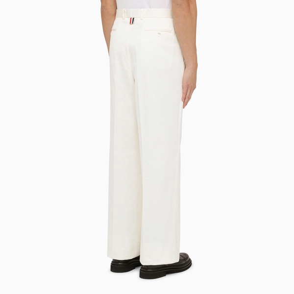 White Straight Cotton Trousers for Men from Thom Browne - SS24 Collection