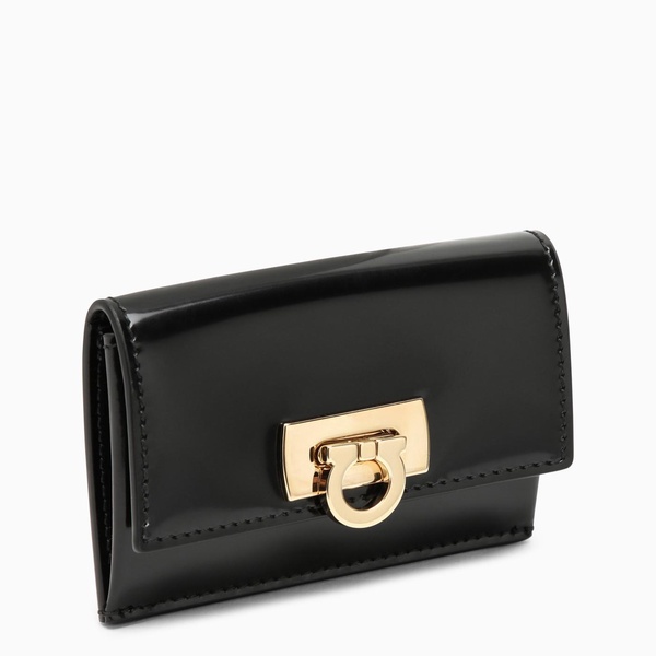 Ferragamo Black Leather Horizontal Card Holder