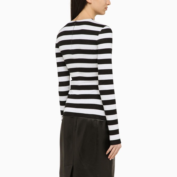 BALMAIN Striped Cotton T-Shirt with Logo Detail and Back Zip Fastening