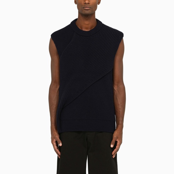 Jil Sander Navy Wool Asymmetrical Jumper