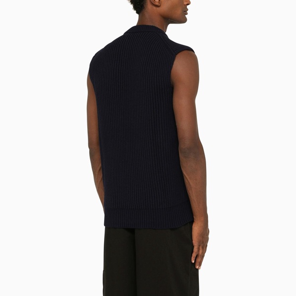 Jil Sander Navy Wool Asymmetrical Jumper