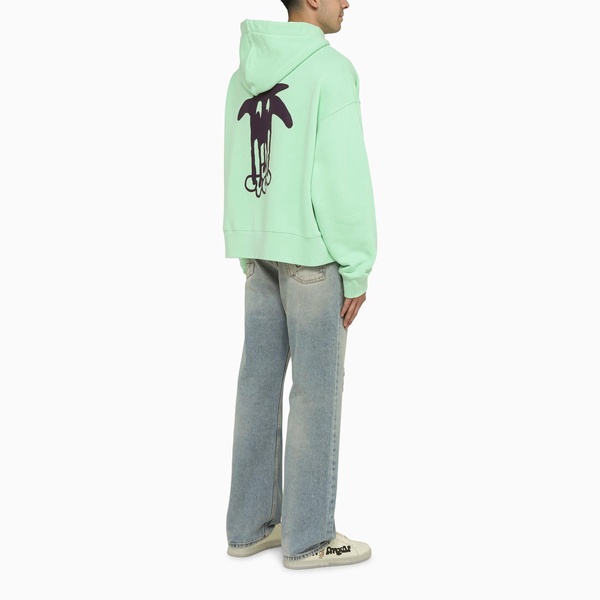 Palm Angels Green Hoodie With Palm Long Legs Print