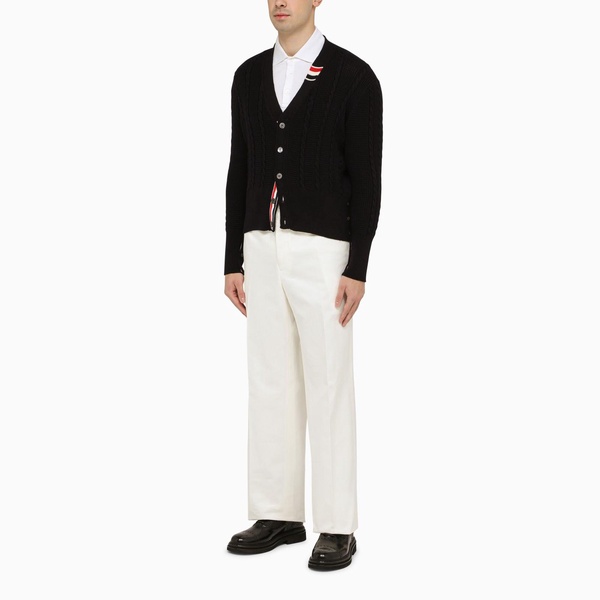 White Straight Cotton Trousers for Men from Thom Browne - SS24 Collection