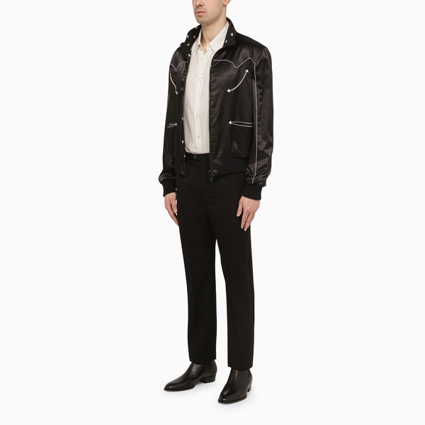 BALMAIN Men's Reversible Black Bomber Jacket with Star Print