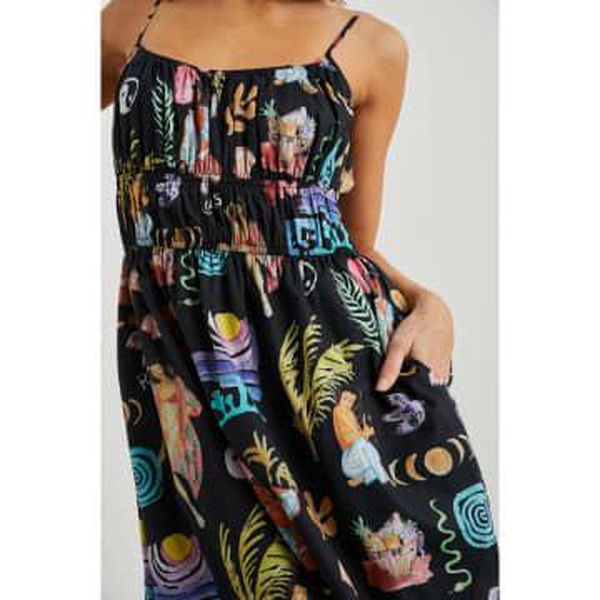 Fatima Summer Abstract Elasticated Waist Dress Bla