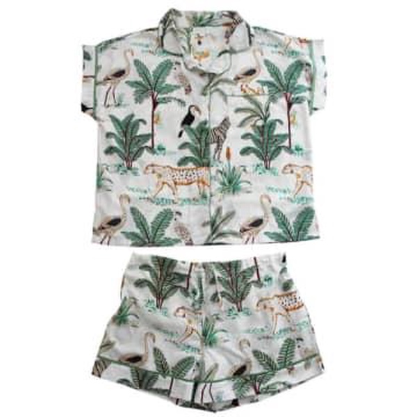 Cream Safari Print Short Pyjama Set With Piping