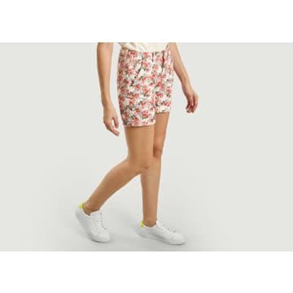 Ecru Selena Peonies Print Shorts