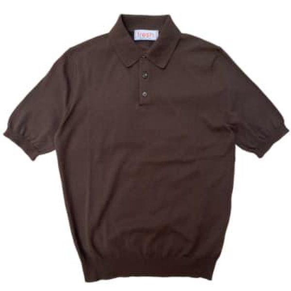 Extra Fine Crepe Cotton Knitted Polo In Brown