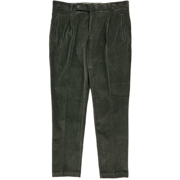 Corduroy Pleated Chino Pants In Army Green