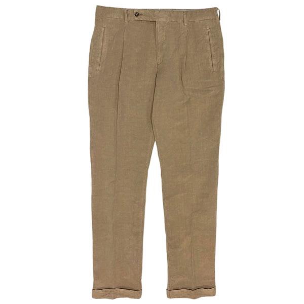 Positano Lyocell Linen Pleated Chino Pants In Walnut