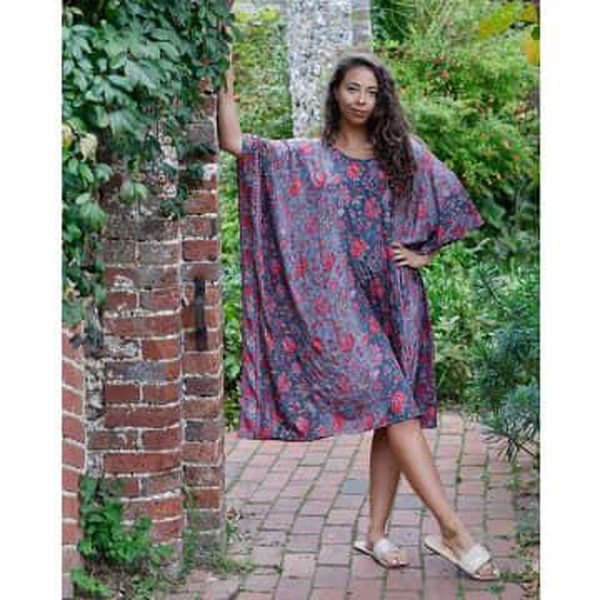 'Paloma' Pink & Grey Exotic Floral Kaftan