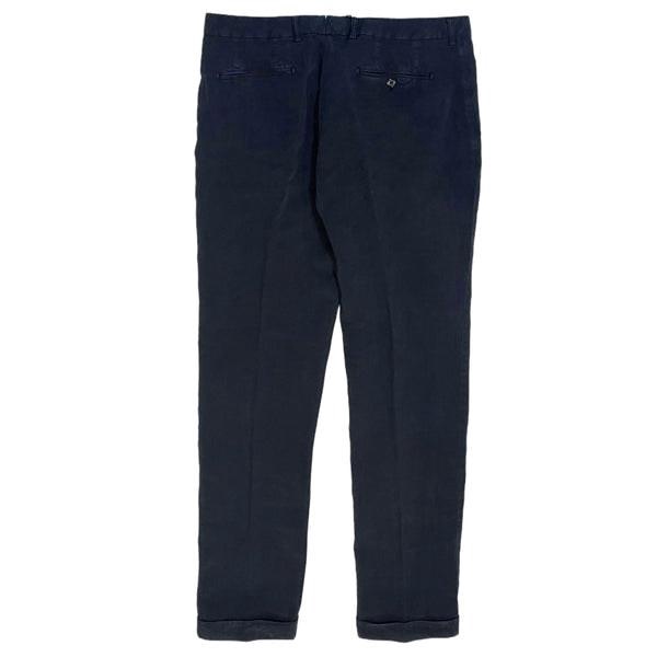 Positano Lyocell Linen Pleated Chino Pants In Navy