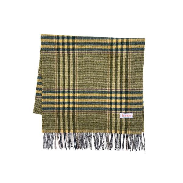 Yellow Green Tartan Wool Scarf