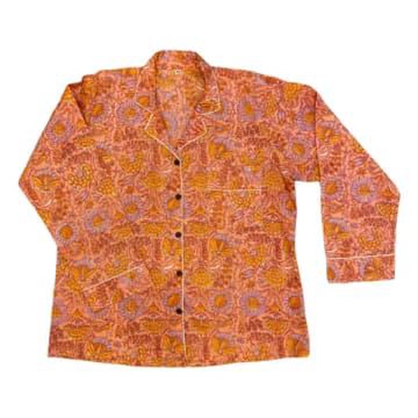 Pyjama Set Cotton Floral Block Print Apricot