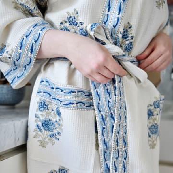 Blue Rose Waffle Cotton Dressing Gown