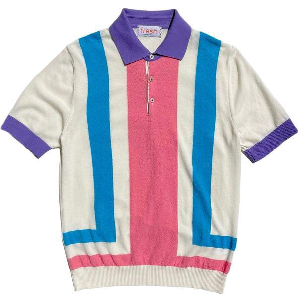 Fripp Extra Fine Crepe Cotton Knitted Polo In Blue And Pink