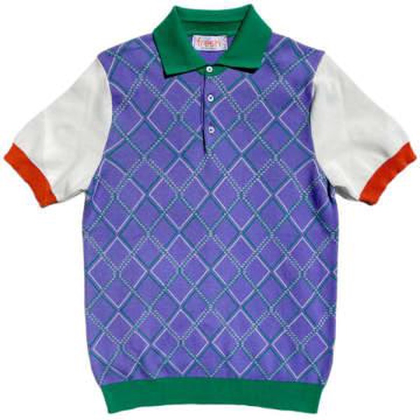 Argyle Extra Fine Crepe Cotton Knitted Polo In Purple